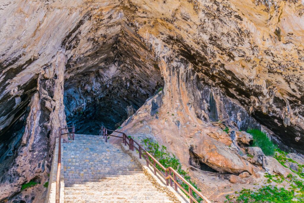 A long stone staircase leads up to the entrance of the Caves of Artà, so wear comfortable shoes