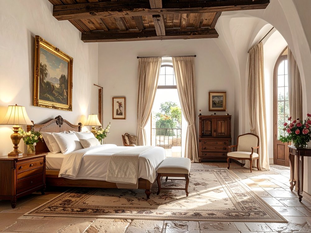 An elegant suite in a 16th-century mansion in Palma's old town. AI-generated image.