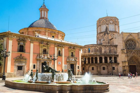 The Plaza de la Virgen in the Old Town of Valencia, Spain