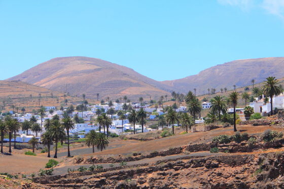 Haría with its green lagoon and palm trees