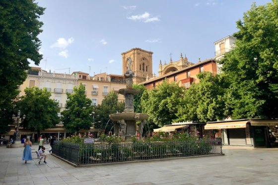 Plaza de Bib-Rambla with its fountains and beautiful gardens