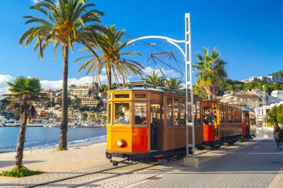 The famous orange tram in Port de Sóller