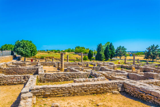 A view of the ancient Roman ruins in the residential area of Alcudia, on the Balearic Islands