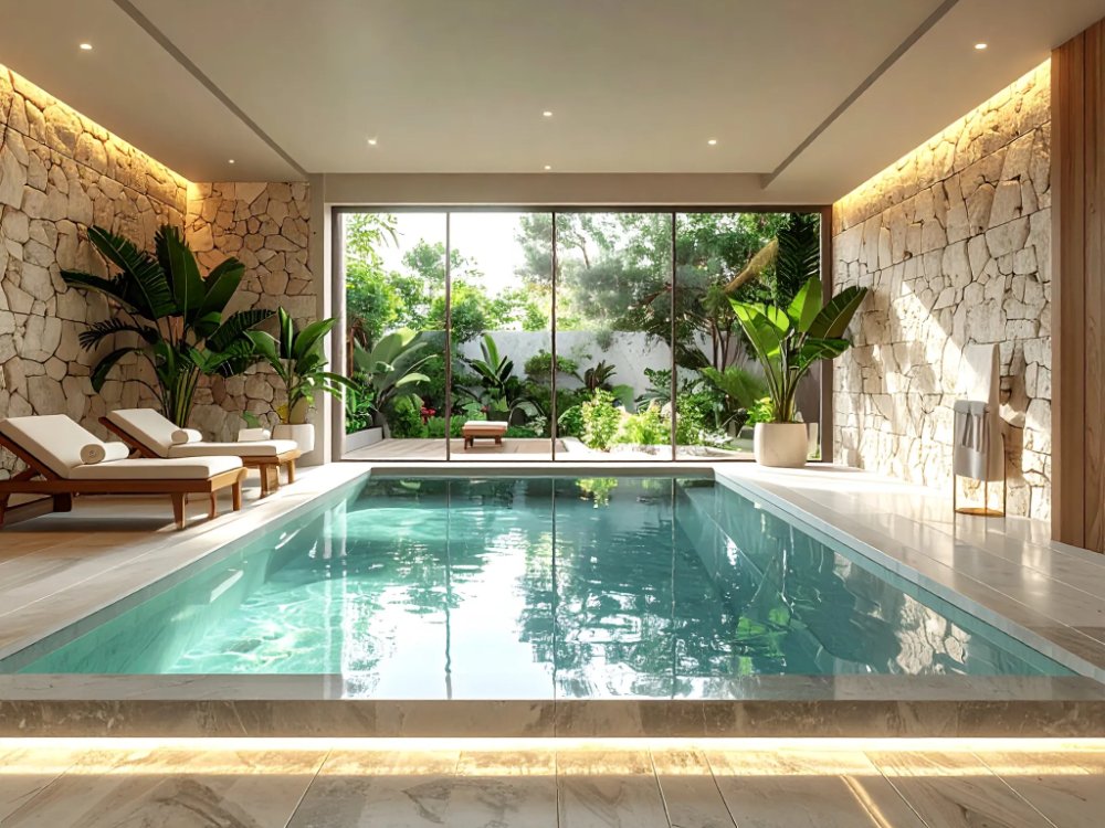 An indoor spa pool at an adults-only hotel in Santa Ponsa. AI-generated image.