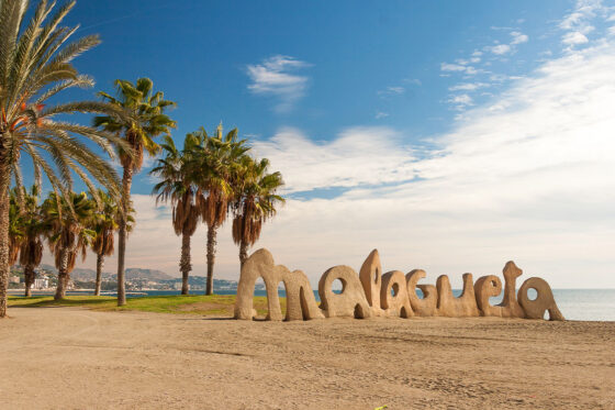 View of Playa de la Malagueta in Malaga, Spain