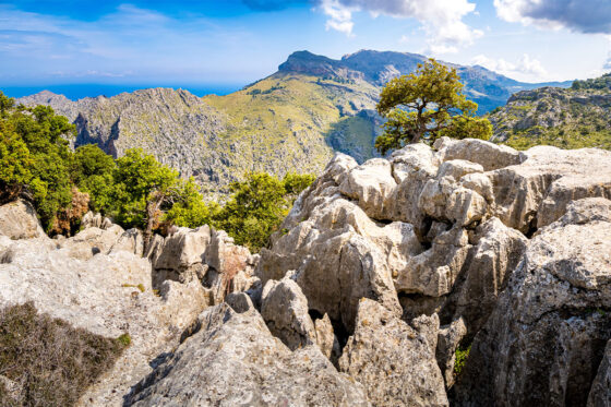 A view of the UNESCO World Heritage Site Serra de Tramuntana mountain range in Mallorca, Spain