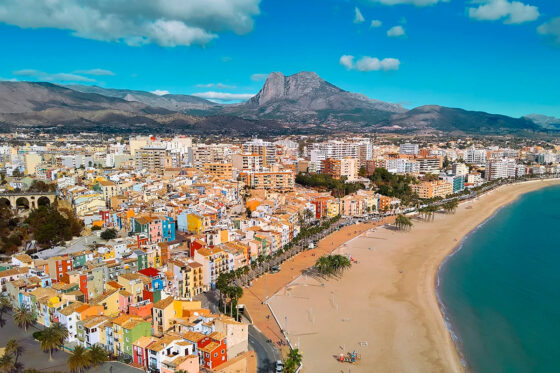 Villajoyosa townscape aerial view. Spain