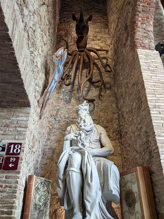 A view of the sculptures and installations of the Dalí Theatre Museum in Figueres, Spain