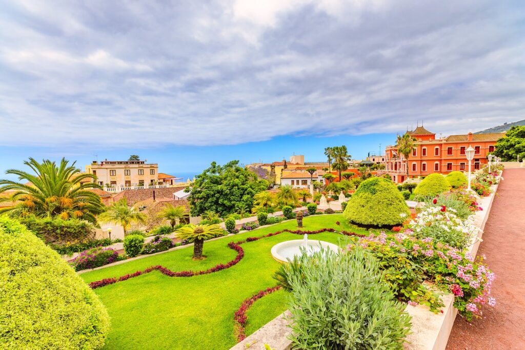 The terraced Jardines Victoria look over the rooftops of La Orotava towards the sea