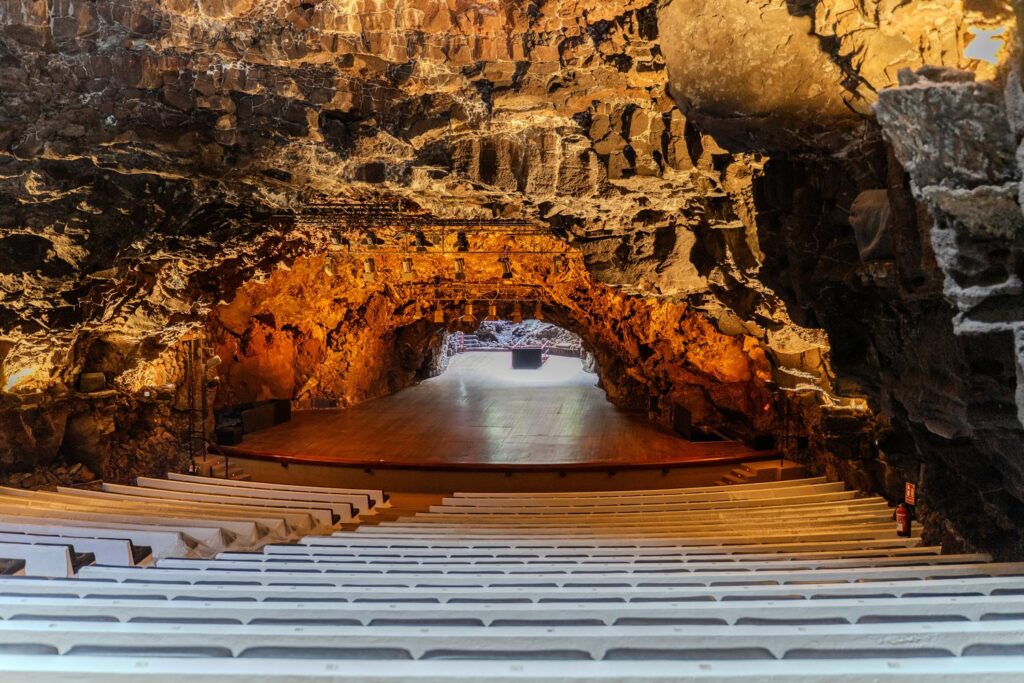 The auditorium of Jameos del Agua was built inside the lava tube itself