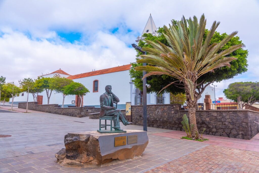 A bronze statue outside the Church of Our Lady of the Rosary is one of around 150 sculptures in Puerto del Rosario