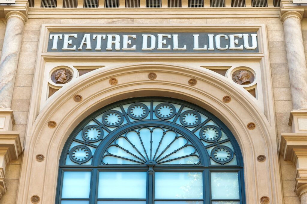 The name of the Teatre del Liceu above the main entrance, where the history of Barcelona's opera began