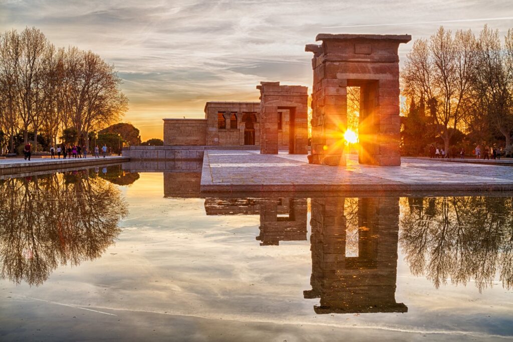 The Temple of Debod is one of the best places to watch the sunset in Madrid.