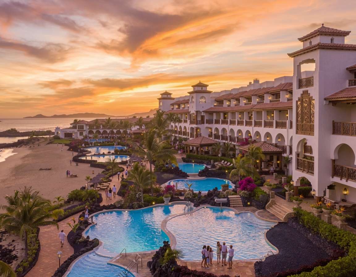 Princesa Yaiza Suite Hotel Resort is a luxury beachfront resort in Playa Blanca. AI-generated image.